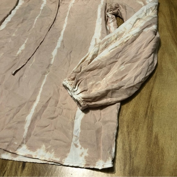 NWT knox rose womens size medium pink elastic sleeve peasant blouse tie top - Picture 5 of 11